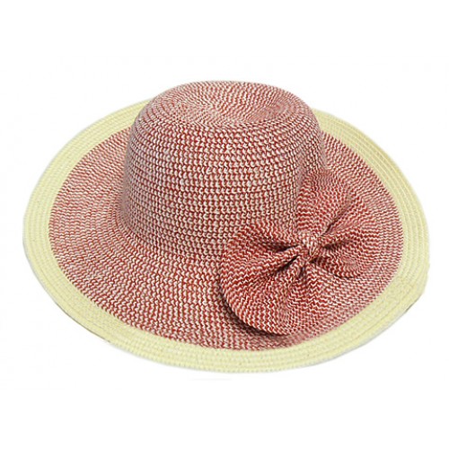 Straw Big Rim Hat w/ Bow - Pink - HT-M15PK